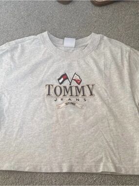 Tommy Hilfiger Light Gray Logo Crew Neck Crop Tee